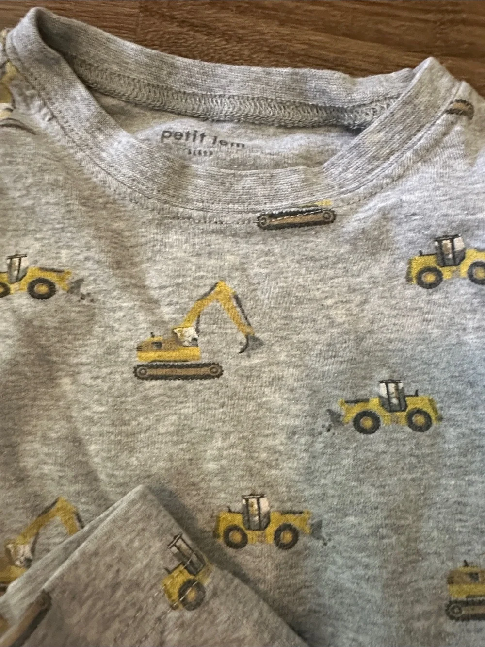 Petit Lem Grey Pajama set with Yellow Construction Print 3T